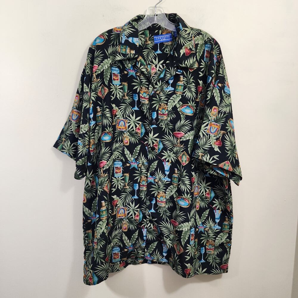 Vintage Concepts Hawaiian beer &‎ palm print button front shirt men's size 3XL